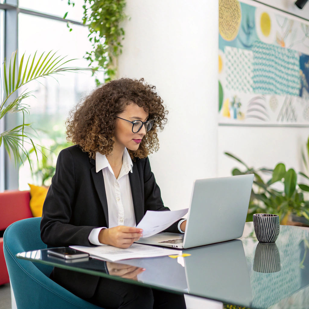 Portrait of Elena, an operations lead at her desk