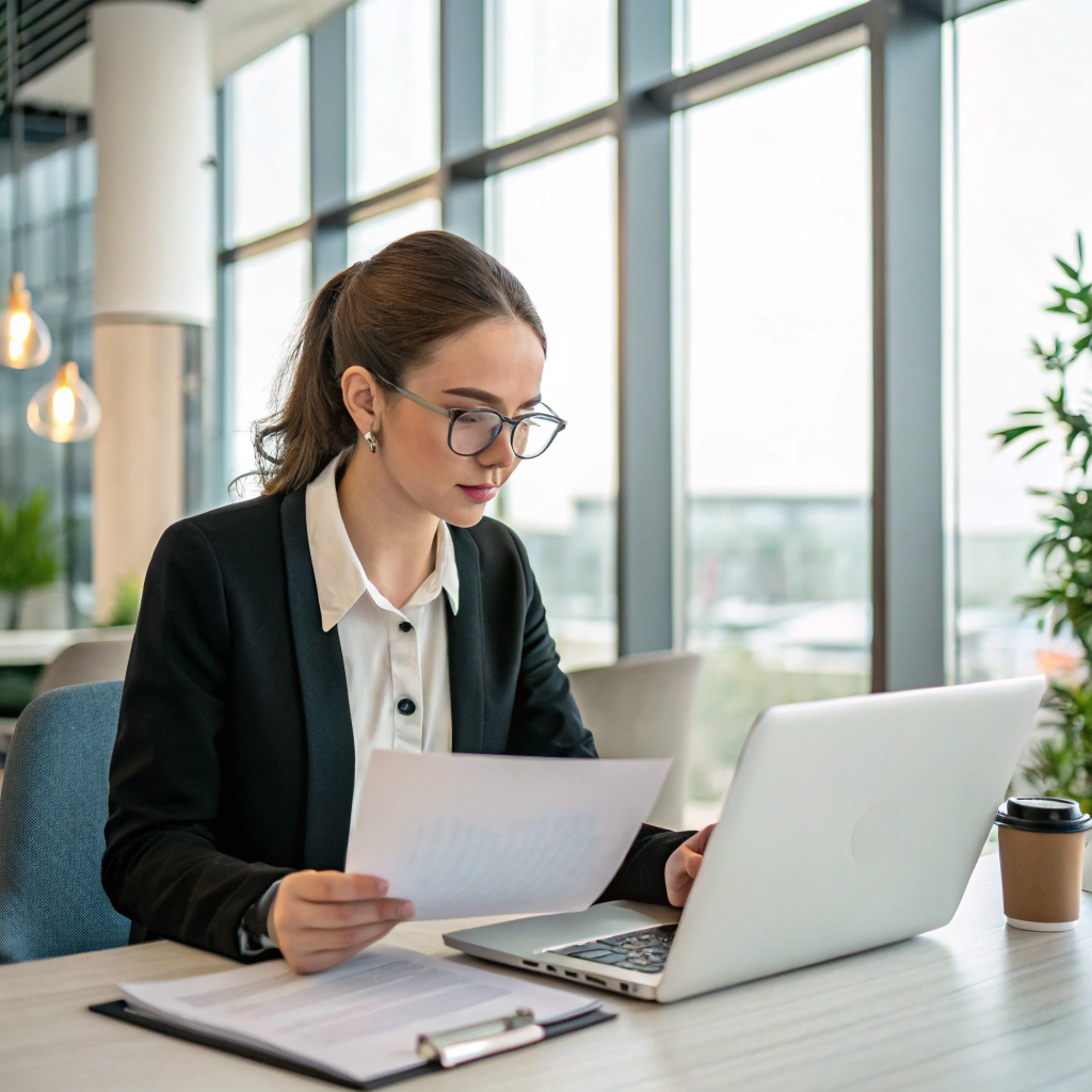 Portrait of Sarah, a CEO working in a modern office